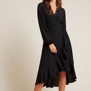 Anthropologie porridge wrap lace black midi dress